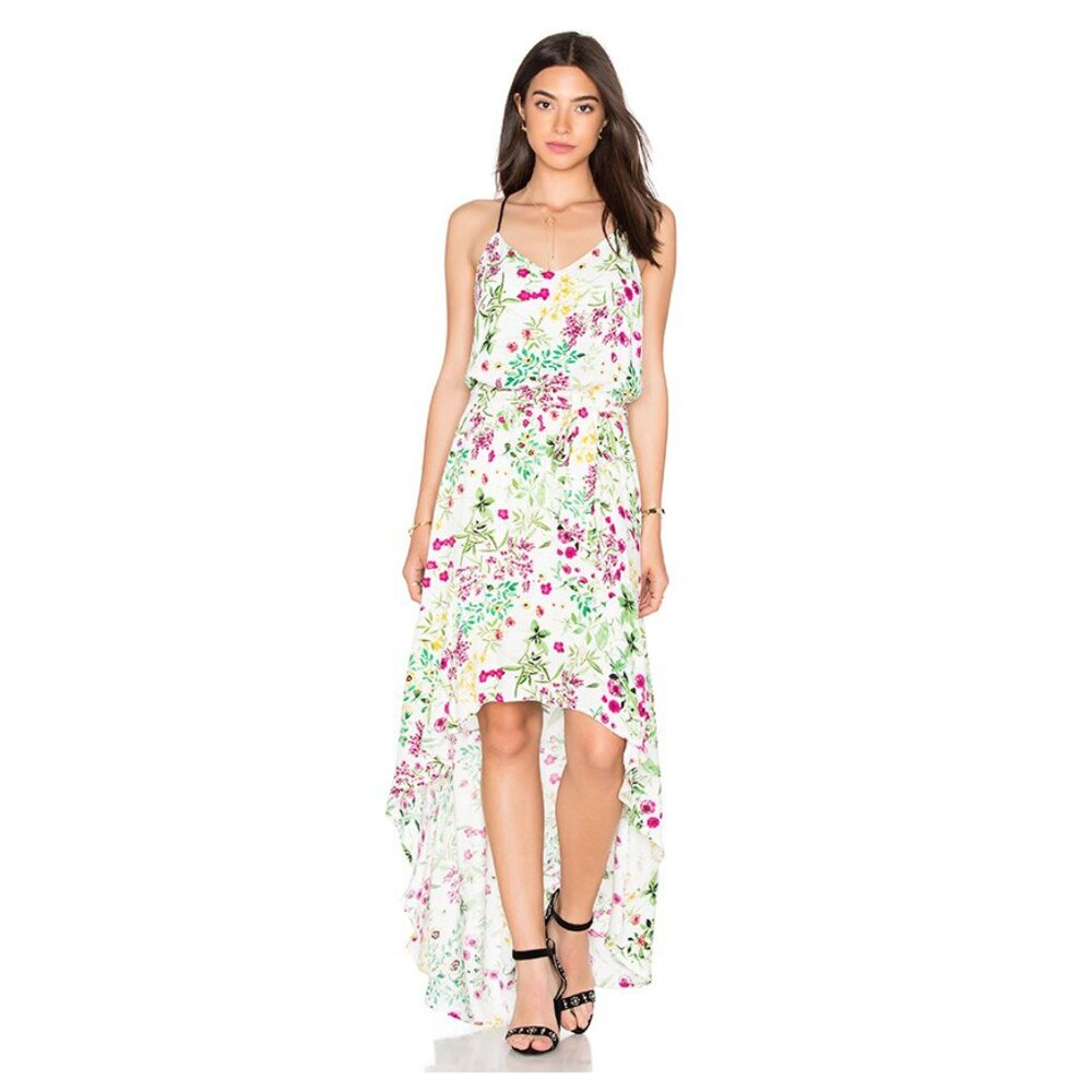 Wayf High Low Midi Dress in Ivory Floral